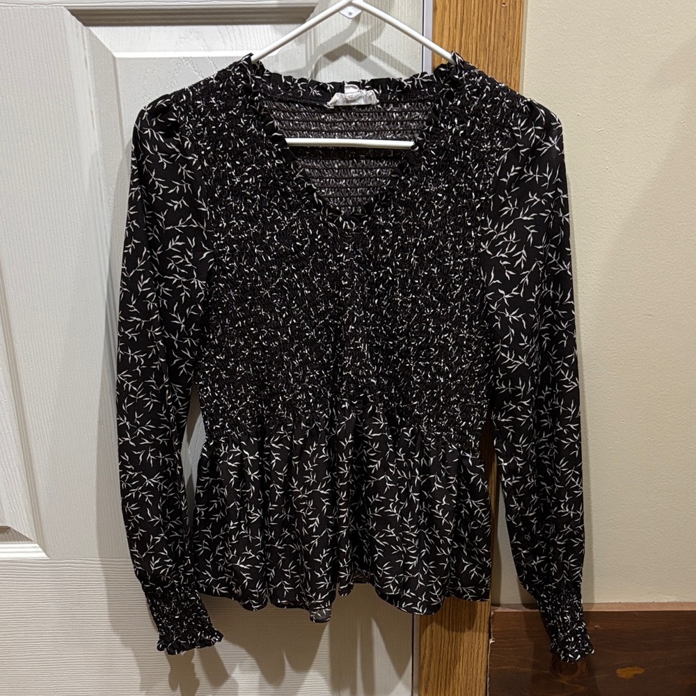 Brown and White Floral Peplum Women's Top